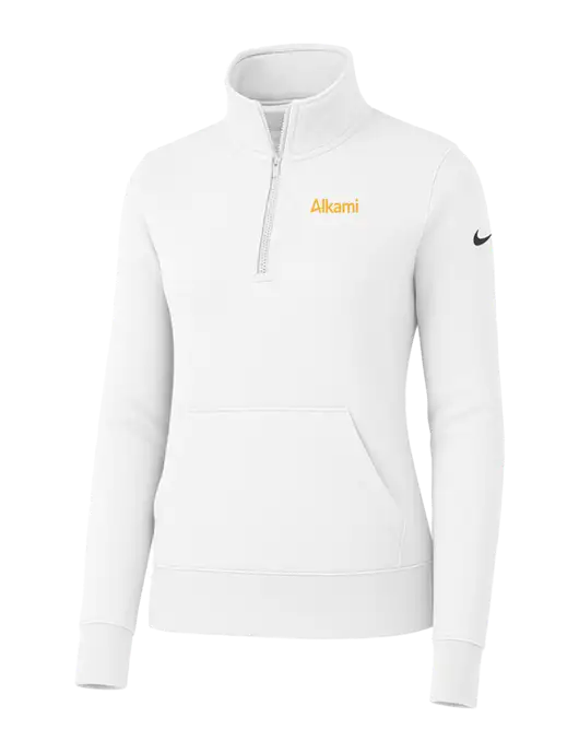 Nike Womens White Club Fleece Sleeve Swoosh 1/2-Zip w/Alkami Logo