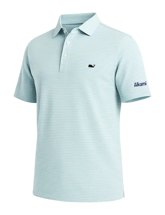 Vineyard Vines Bradley Light Blue Stripe Sankaty Polo w/Alkami Logo