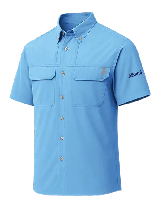 HUK Light Blue Creekbed Short Sleeve Shirt w/Alkami Logo