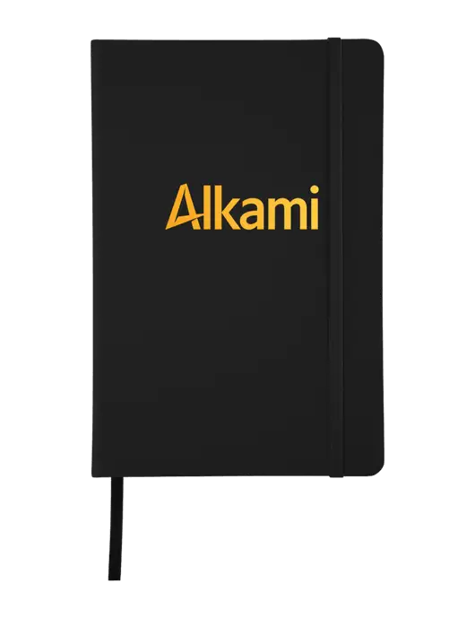 Black Comfort Touch Bound Journal 5 ¾" W x 8 ½” H w/Alkami Logo