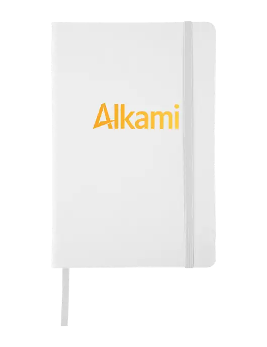 White Comfort Touch Bound Journal 5 ¾" W x 8 ½” H w/Alkami Logo
