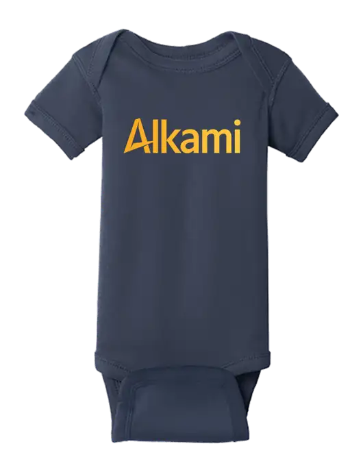 Rabbit Skins Navy Infant Short Sleeve Baby Rib Bodysuit w/Alkami Logo