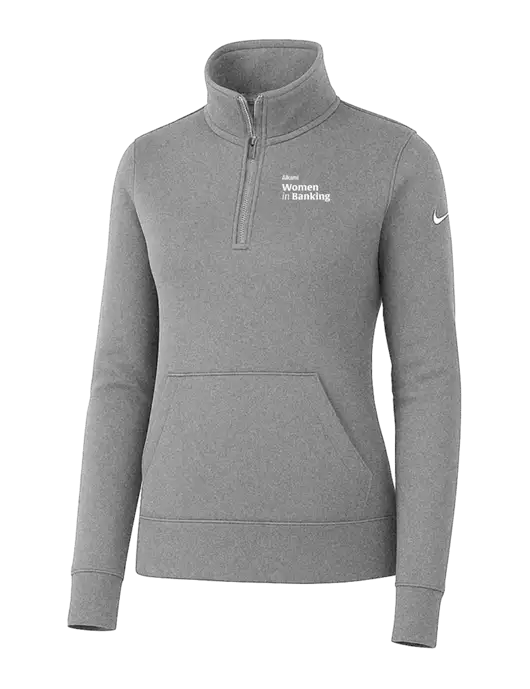 Nike Womens Light Grey Heather Club Fleece Sleeve Swoosh 1/2-Zip w/Women in Banking Logo