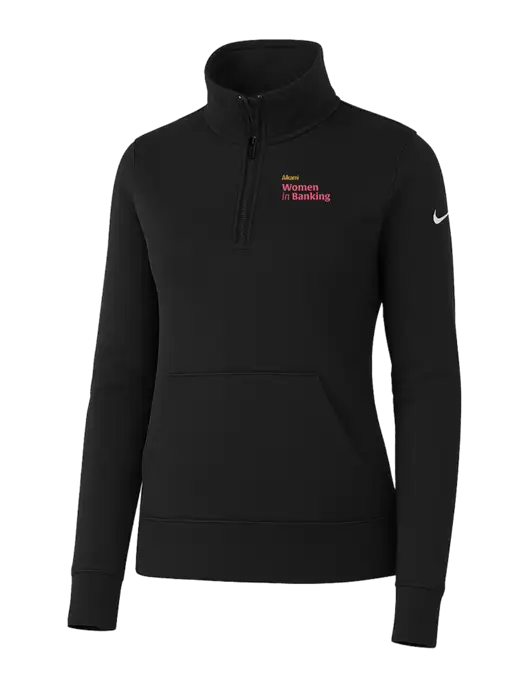 Nike Womens Black Club Fleece Sleeve Swoosh 1/2-Zip w/Women in Banking Logo