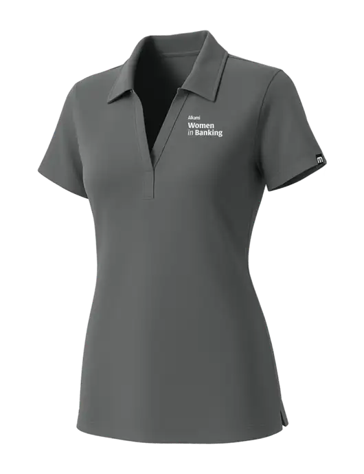 TravisMathew Womens Grey Glenview Solid Polo w/Women in Banking Logo