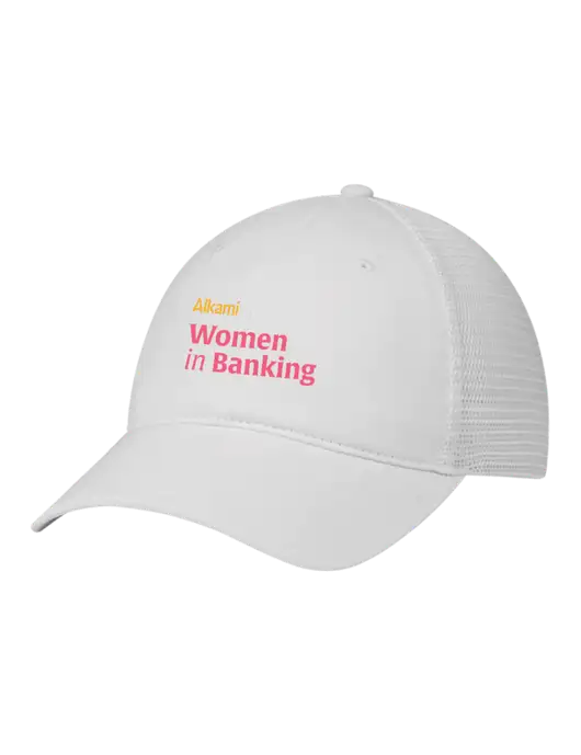 Richardson 111 Garment Washed Trucker Cap White w/White Mesh w/Women in Banking Logo