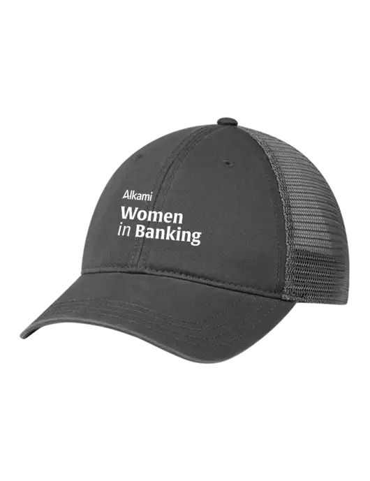 Richardson 111 Garment Washed Trucker Cap Charcoal w/Charcoal Mesh w/Women in Banking Logo