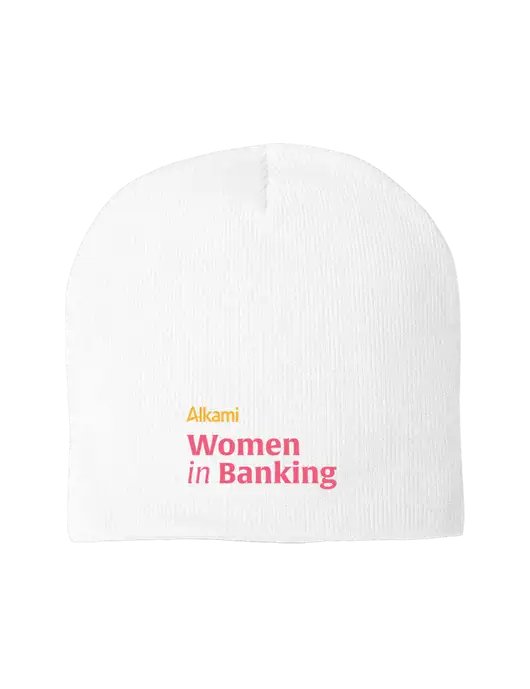 Solid White Element Knit Beanie w/Women in Banking Logo