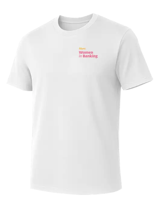 Allmade Bright White Organic Cotton Tee w/Women in Banking Logo