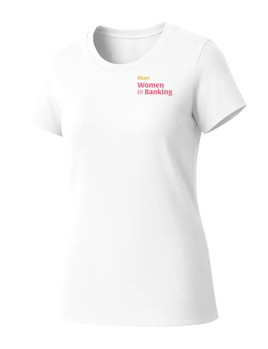 Womens Seriously Soft White T-Shirt w/Women in Banking Logo