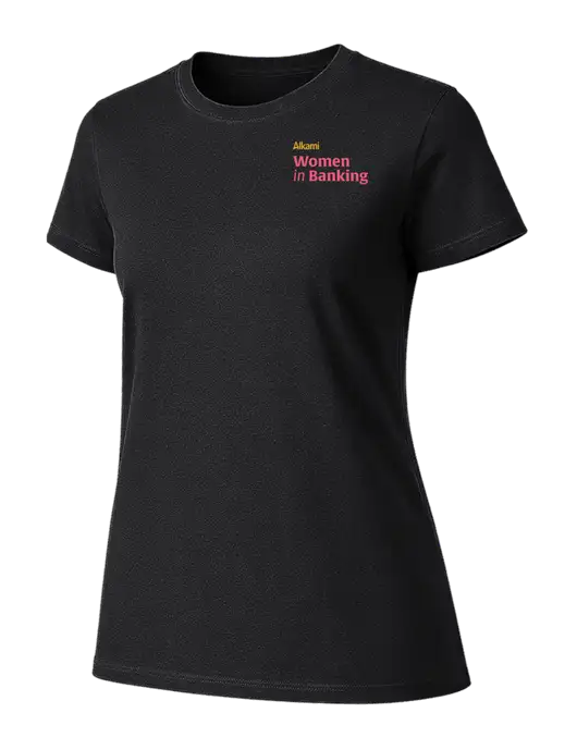 Womens Ring Spun Jet Black 4.5 oz T-Shirt w/Women in Banking Logo