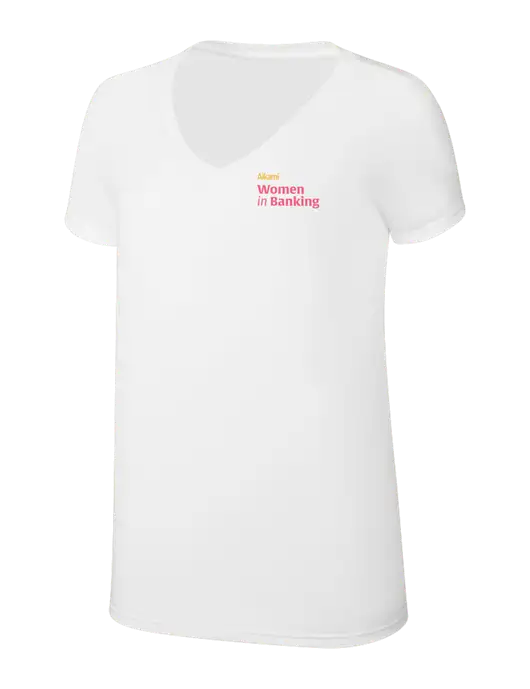 Womens Simply Soft V-Neck White 4.5oz  Poly/Combed Ring Spun Cotton T-Shirt w/Women in Banking Logo