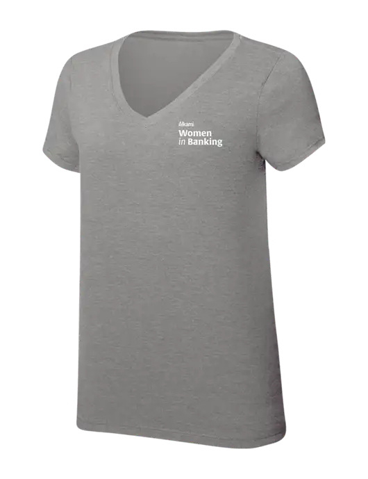 Womens Simply Soft V-Neck Grey Frost 4.5oz  Poly/Combed Ring Spun Cotton T-Shirt w/Women in Banking Logo