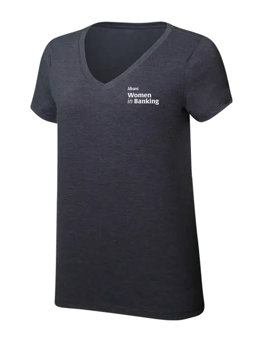 Womens Simply Soft V-Neck Heather Charcoal 4.5oz  Poly/Combed Ring Spun Cotton T-Shirt w/Women in Banking Logo