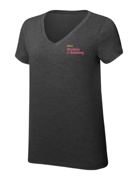Womens Simply Soft V-Neck Black Frost 4.5oz  Poly/Combed Ring Spun Cotton T-Shirt w/Women in Banking Logo