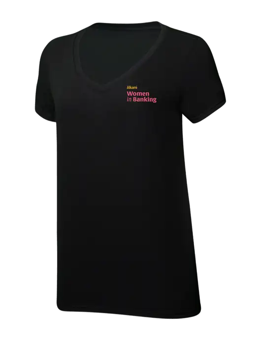 Womens Simply Soft V-Neck Black 4.5oz  Poly/Combed Ring Spun Cotton T-Shirt w/Women in Banking Logo
