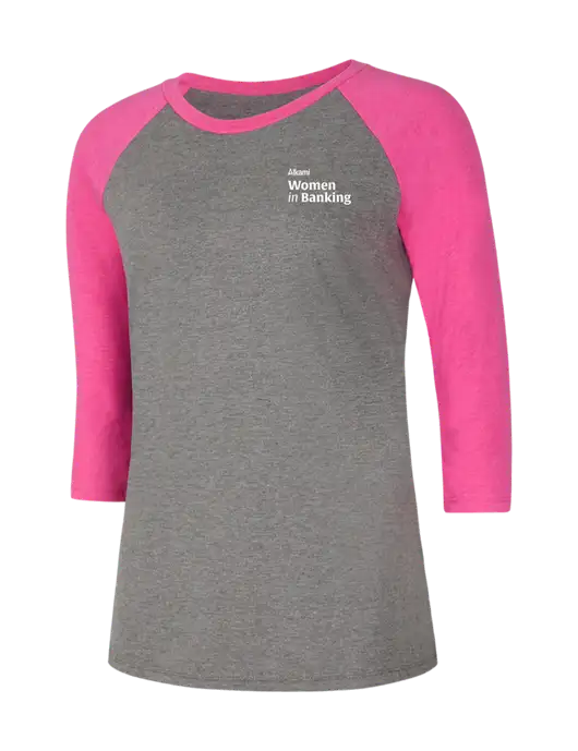 Womens Simply Soft 3/4 Sleeve Fuchsia Frost/Grey Frost Ring Spun Cotton T-Shirt w/Women in Banking Logo