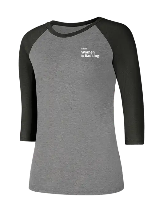 Womens Simply Soft 3/4 Sleeve Black Frost/Grey Frost Ring Spun Cotton T-Shirt w/Women in Banking Logo