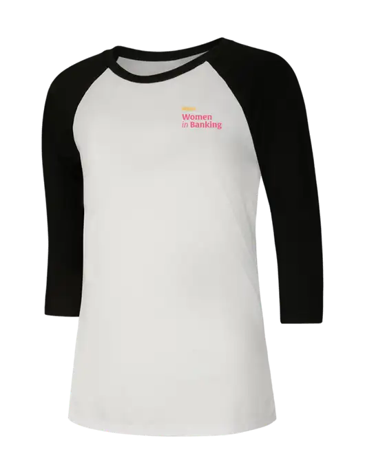 Womens Simply Soft 3/4 Sleeve Black/White Ring Spun Cotton T-Shirt w/Women in Banking Logo