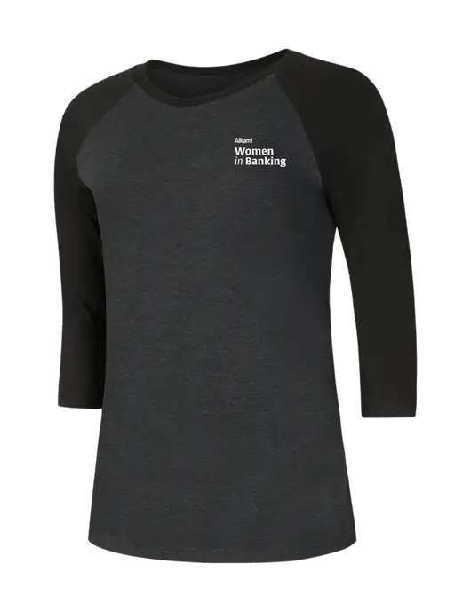 Womens Simply Soft 3/4 Sleeve Black/Black Frost Ring Spun Cotton T-Shirt w/Women in Banking Logo