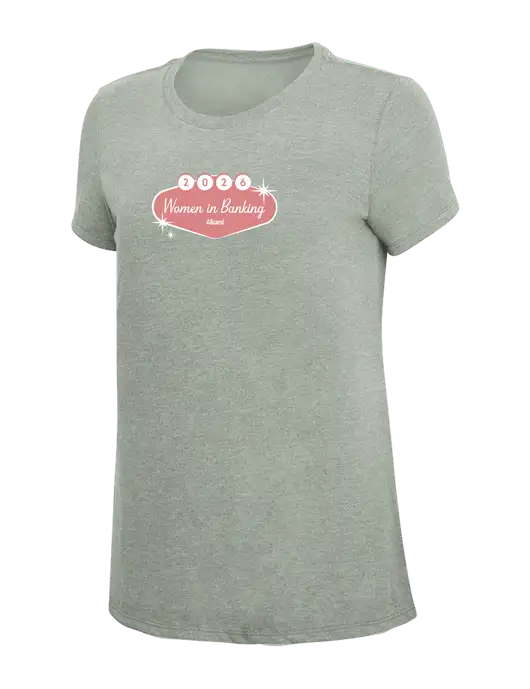 Womens Simply Soft Heathered Light Grey 4.5oz Poly/Combed Ring Spun Cotton T-Shirt w/Women in Banking 26 Logo